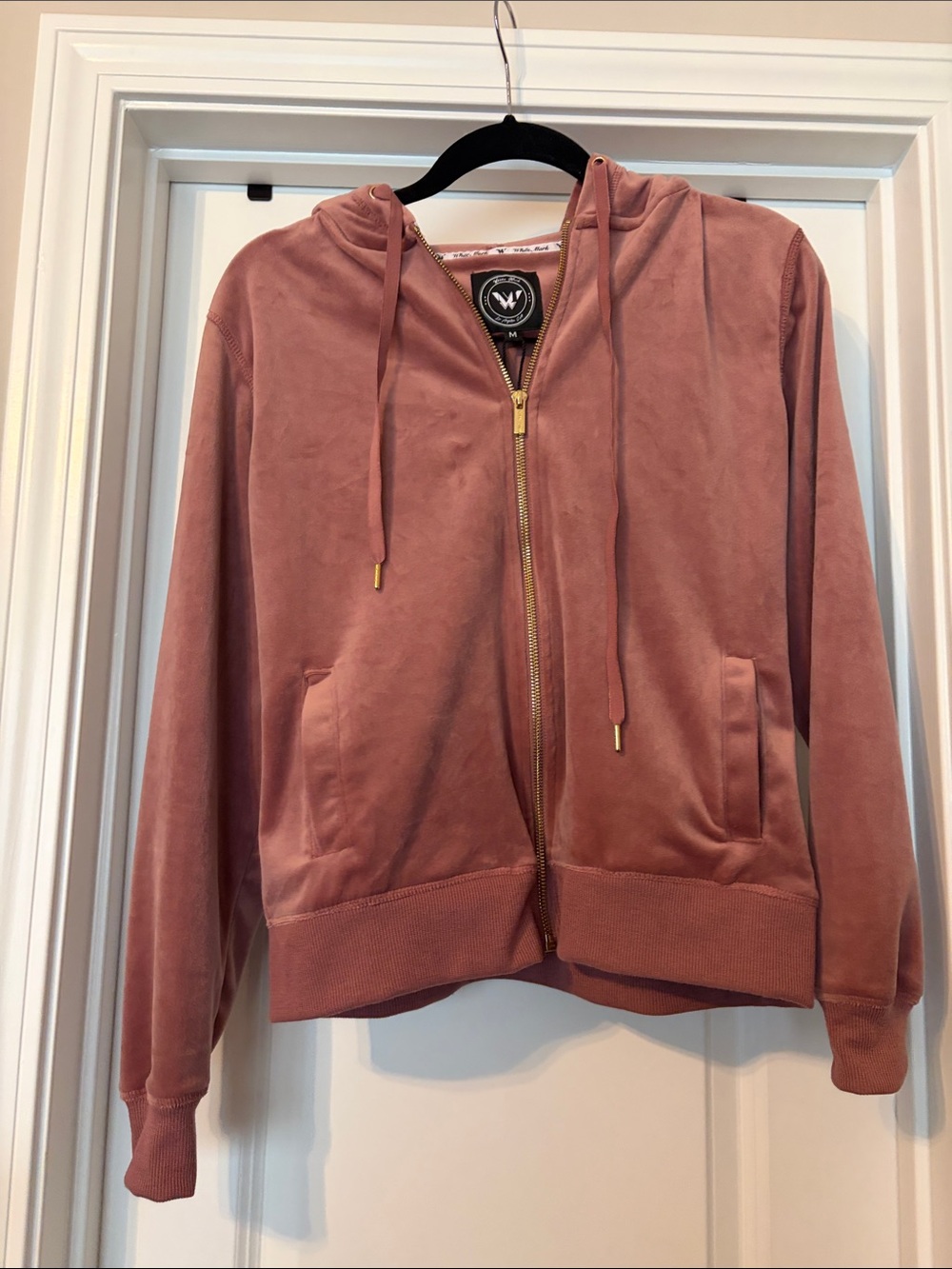 White Mark Dusty Rose Velour Zip Hoodie